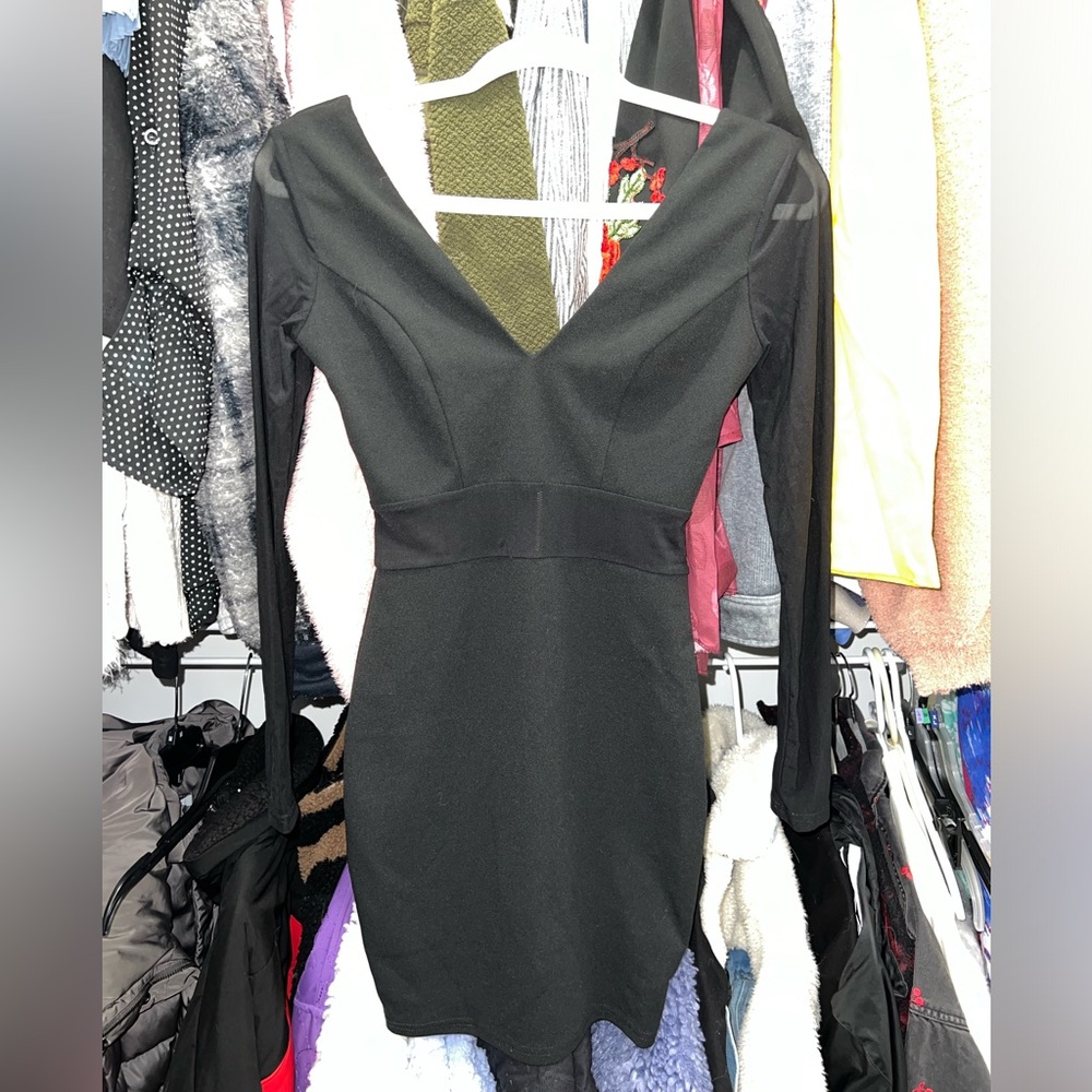 Black Long-Sleeve (Mesh) V-Neck Women’s Dress